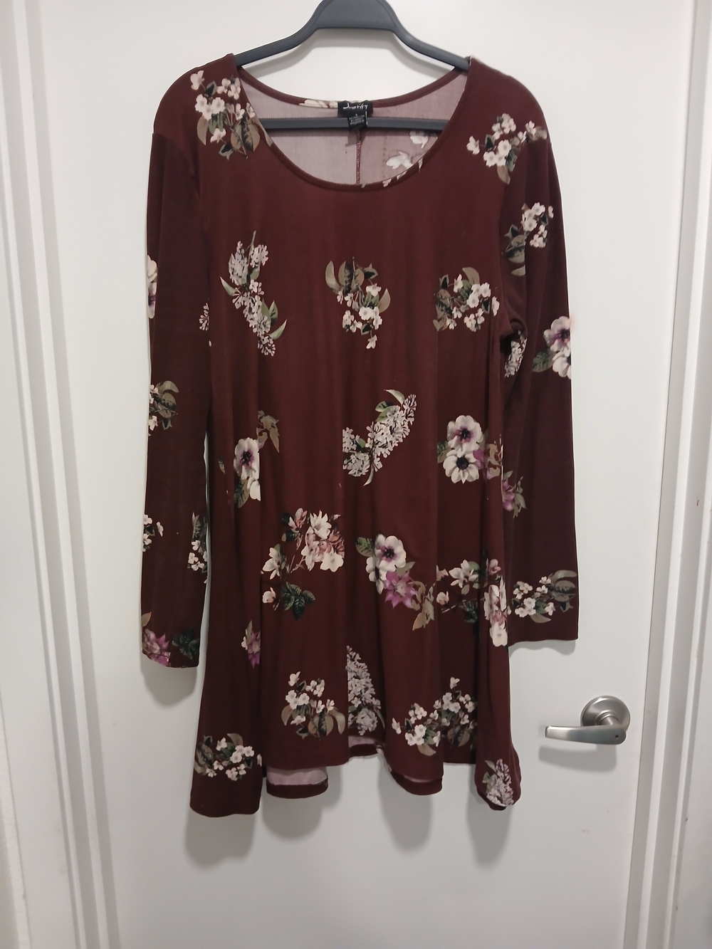 Justify Floral Scoop Neck Tunic in Burgundy with Cream & Green Accents